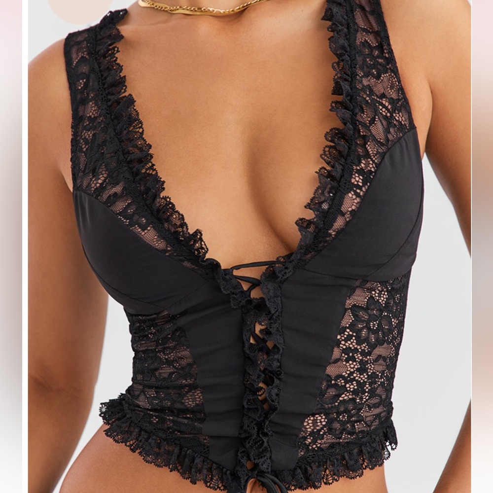 House of CB Mistress Rocks Black Lace Top